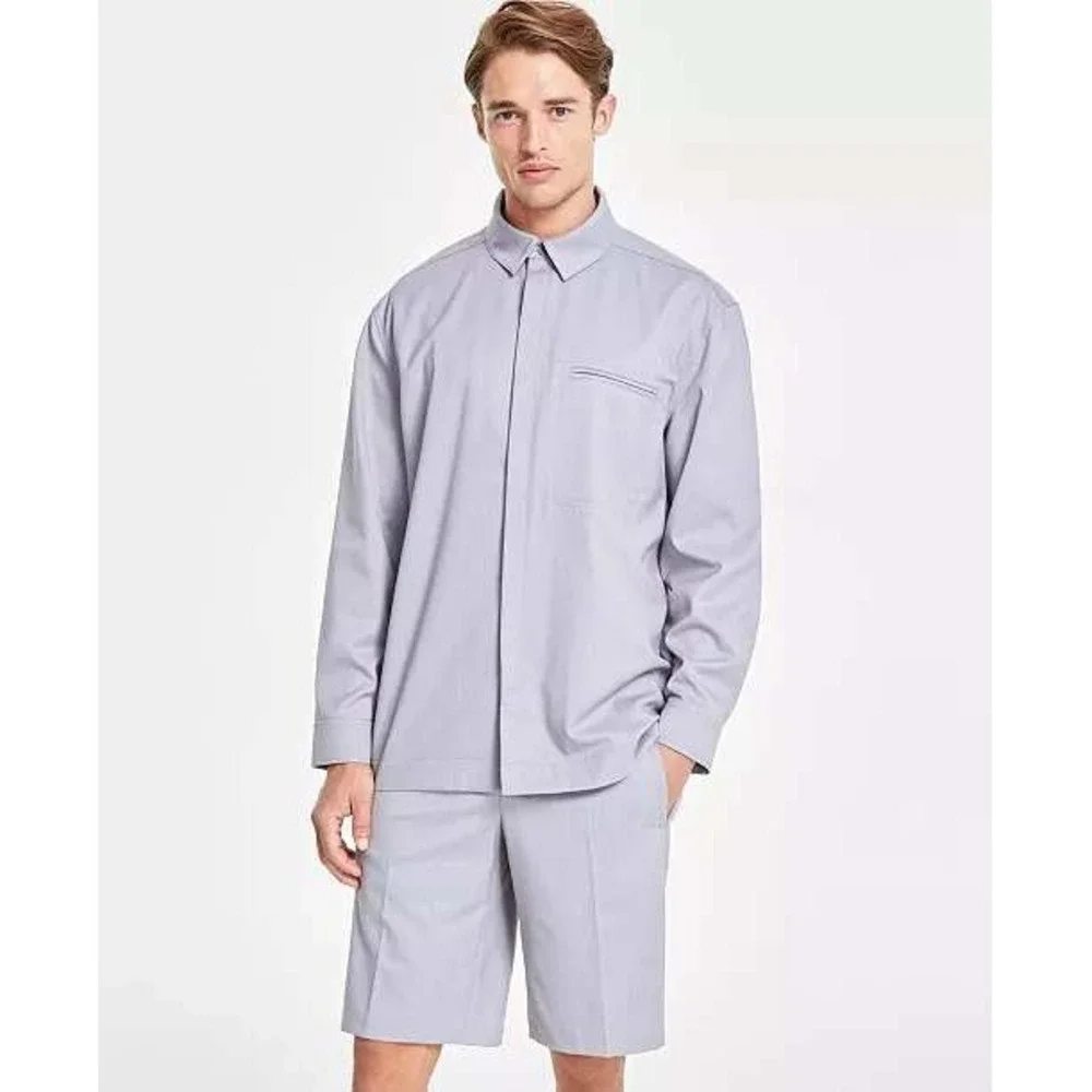 Alfani Mens Clean One Pocket‎ Heathered Shirt Jacket Casual Grey L 100185384MN